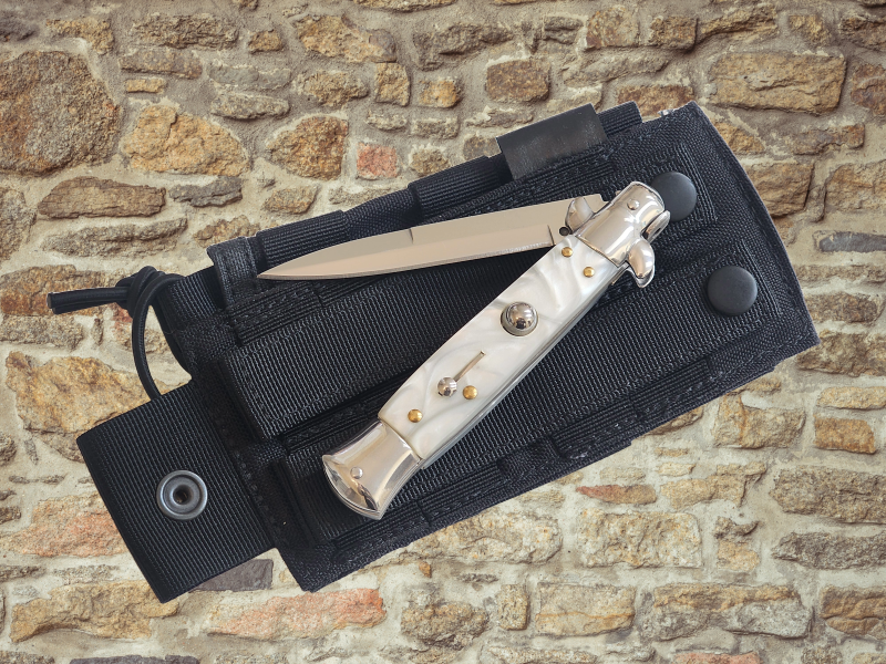 AKC 9" Italian Stiletto White Pearl Automatic Knife - (3.75" Bayonet).