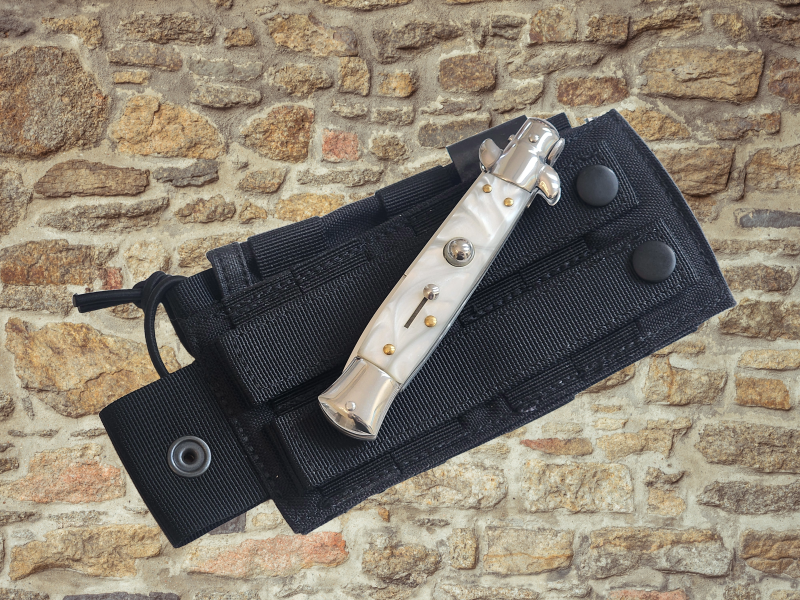 AKC 9" Italian Stiletto White Pearl Automatic Knife - (3.75" Bayonet).