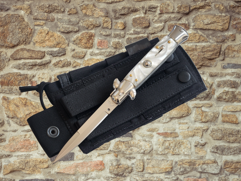 AKC 9" Italian Stiletto White Pearl Automatic Knife - (3.75" Bayonet).