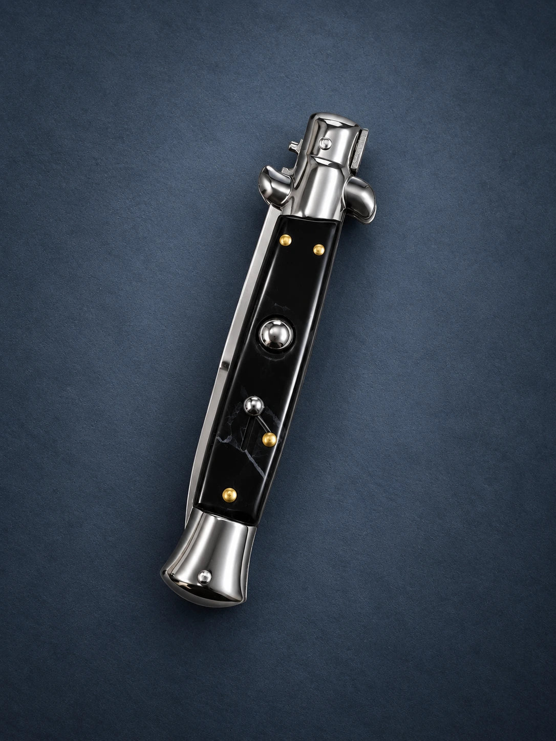 AKC 9 Stiletto Automatic Knife – Fractured Onyx Handle, Polished Bayonet Blade