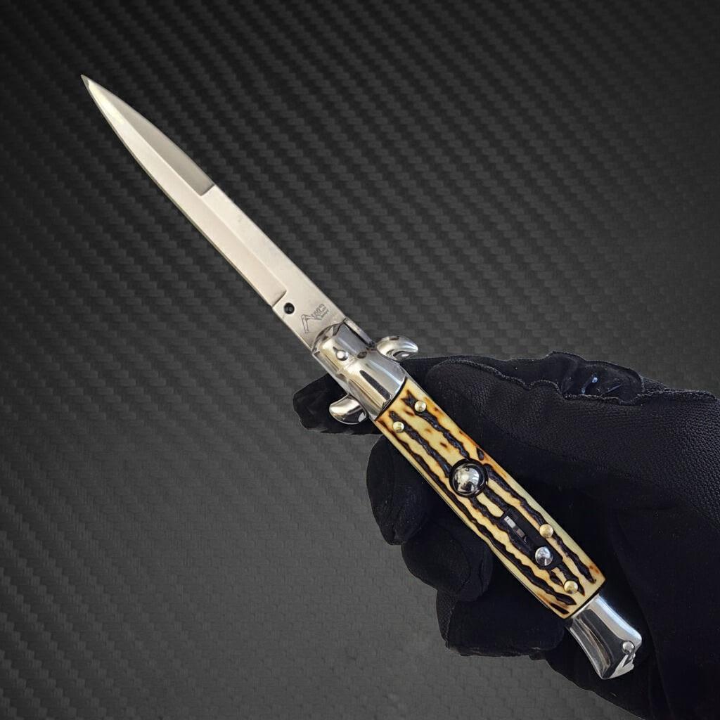 AKC 9" Italian Stiletto Sim Stag Automatic Knife - (3.75" Bayonet)