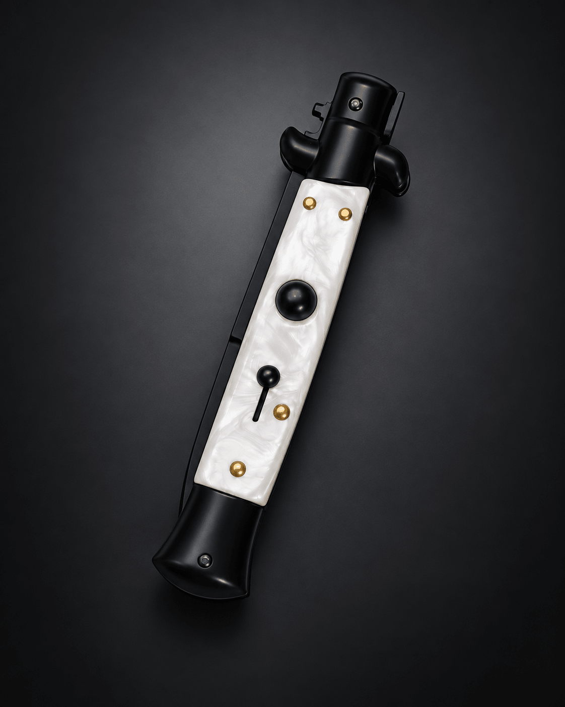 AKC 9 Tactical Edition Auto Stiletto White Pearl Knife - (3.75 Black Bayonet)