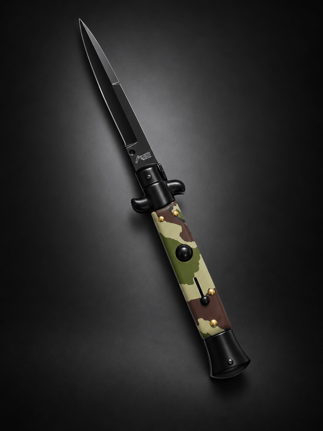 AKC 9 Tactical Edition Stiletto Camouflage Handle Knife – 3.75 Black Bayonet