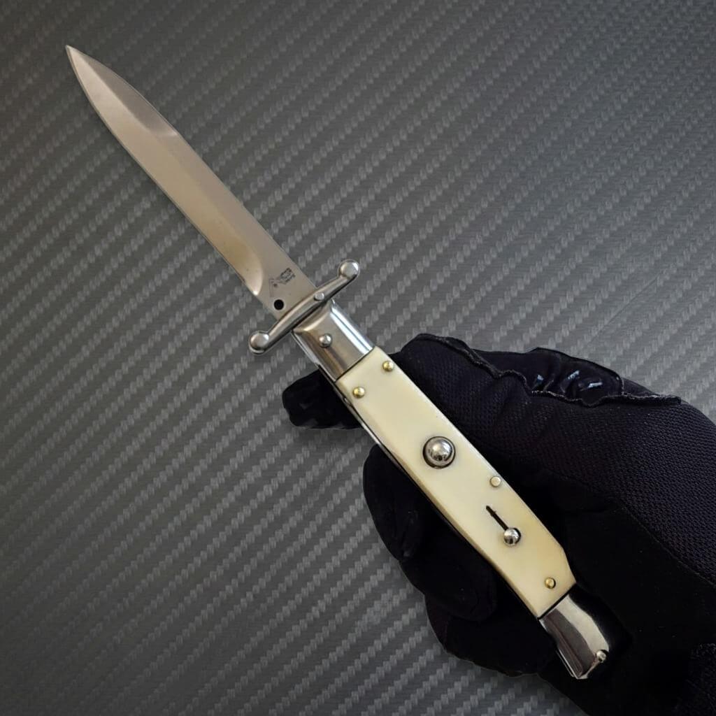 Elite Stiletto AKC Swinguard 9 Automatic Italian Ivory Bayonet with 4 Polish Blade