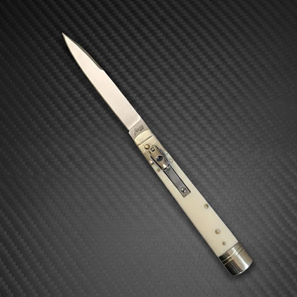 AKC World 9" Leverlock Automatic Knife Sim Ivory - Satin Plain