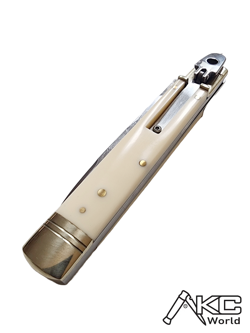 AKC World 9 Leverlock Automatic Knife Sim Ivory with Satin Plain blade, premium AKC Leverlock design for collectors