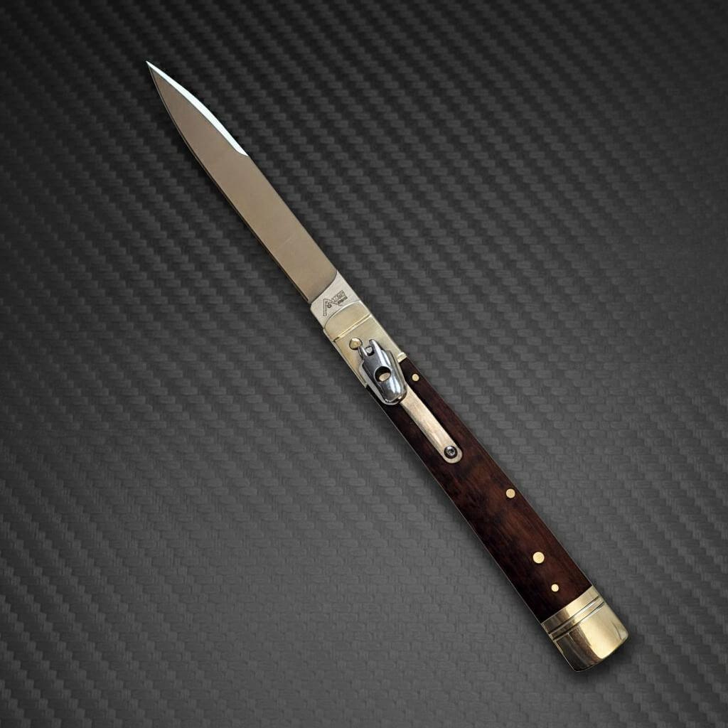 AKC 9 Leverlock Automatic Knife with Snakewood Handle, Satin Plain Blade by AKC World