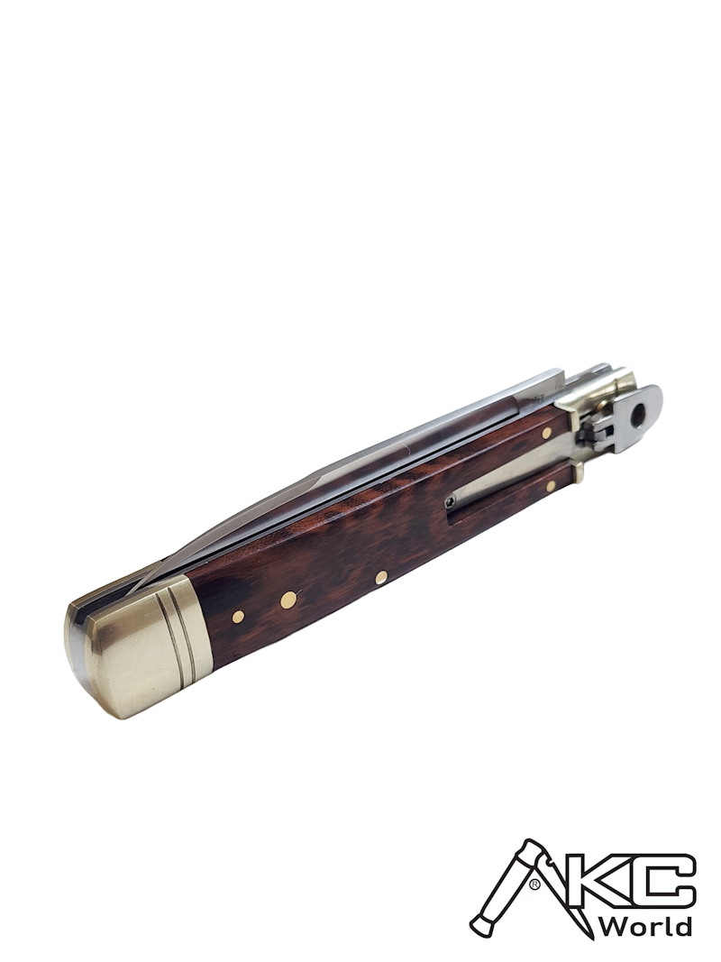 AKC World 9 Leverlock Automatic Knife featuring Premium Snakewood Handle with Satin Plain Finish