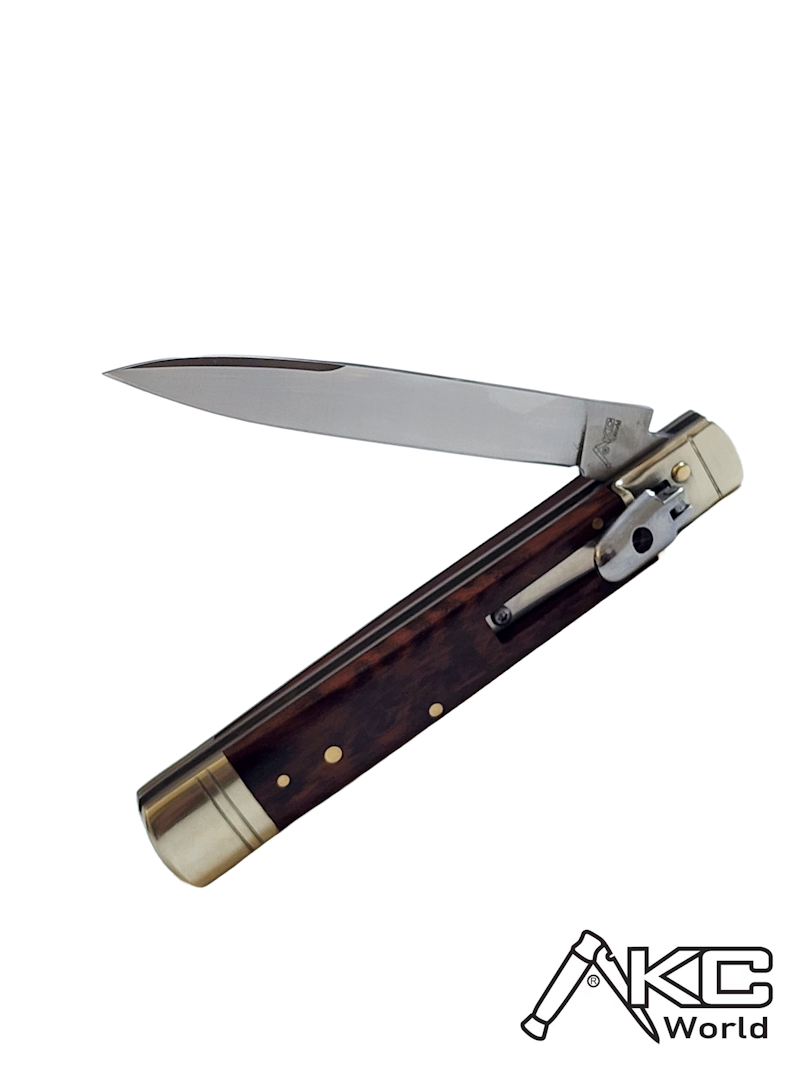 AKC World 9 Leverlock Automatic Knife featuring Premium Snakewood Handle with Satin Plain Finish