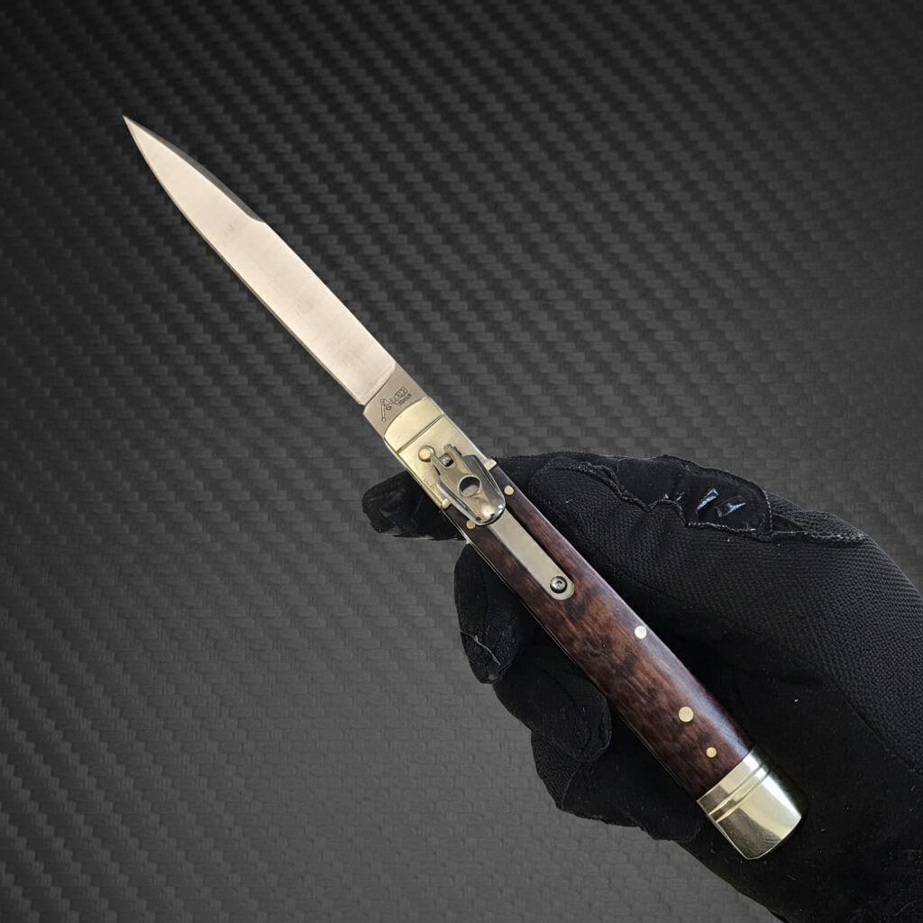 AKC 9 Leverlock Automatic Knife with Snakewood Handle, Satin Plain Blade by AKC World