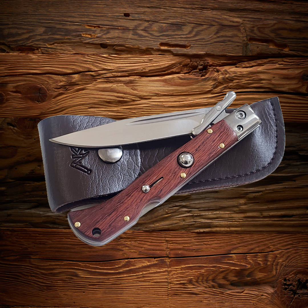 AKC 9" Italian Roma Swinguard Switchblade - Wood (3.75" Polished).