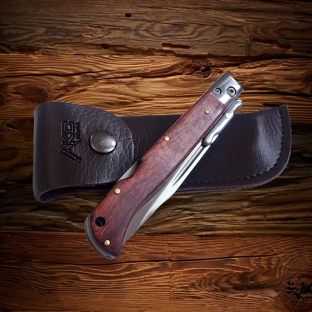 AKC 9" Italian Roma Swinguard Switchblade - Wood (3.75" Polished).