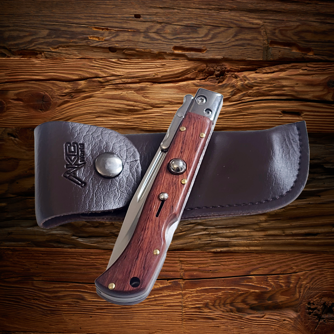 AKC 9" Italian Roma Swinguard Switchblade - Wood (3.75" Polished).