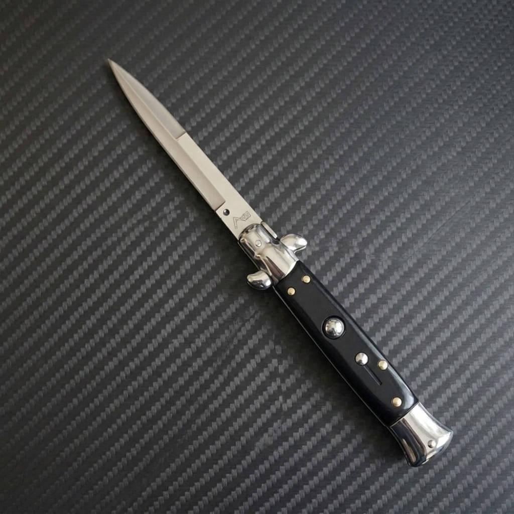 AKC 9 Italian Stiletto Black Automatic Knife featuring a 3.75 bayonet blade for precision and durability