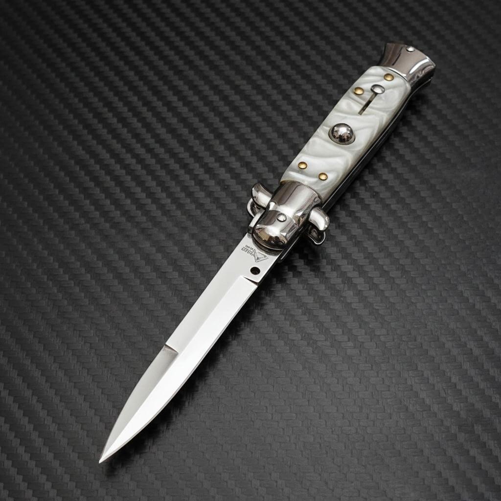 AKC 9" Italian Stiletto White Pearl Automatic Knife - (3.75" Bayonet)