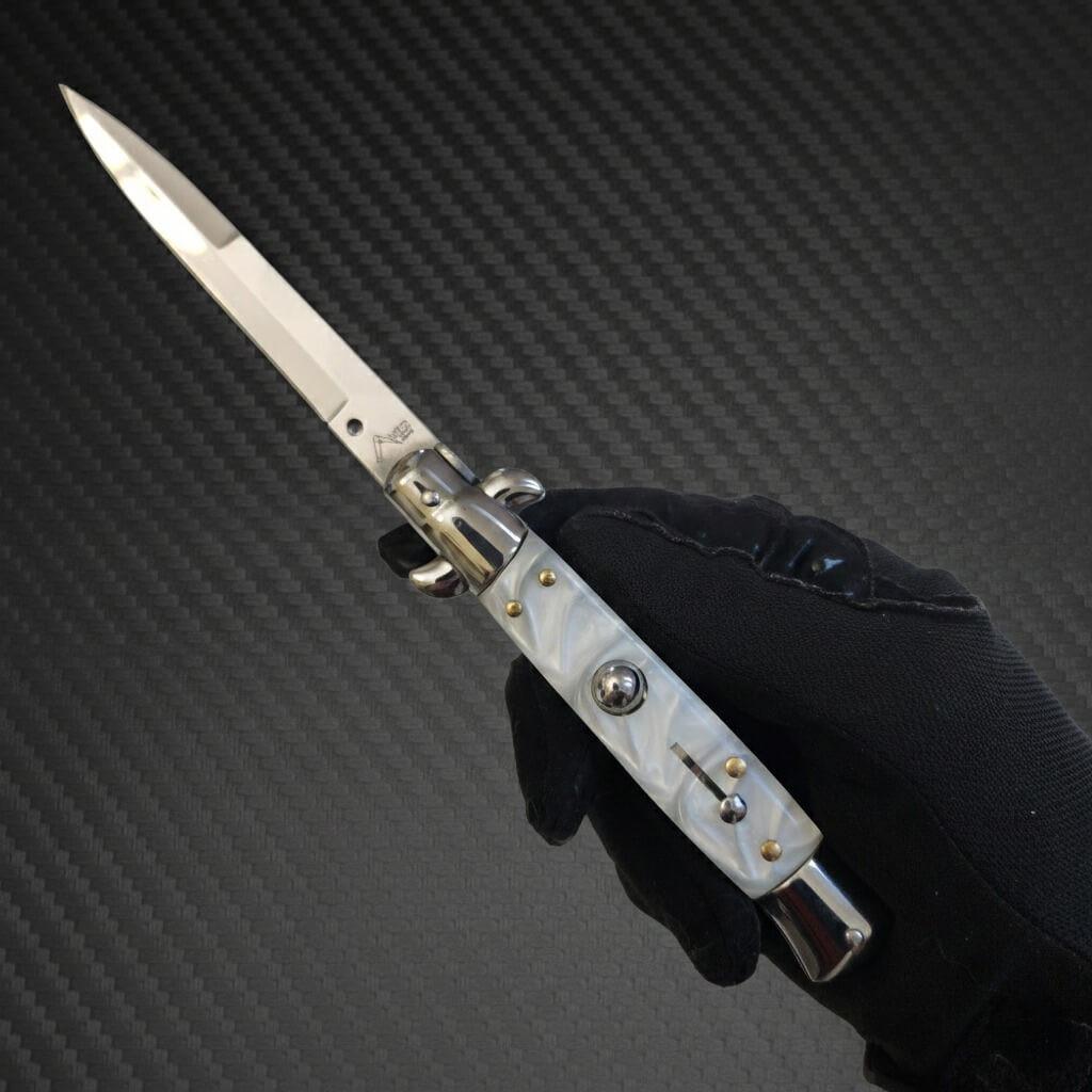 AKC 9" Italian Stiletto White Pearl Automatic Knife - (3.75" Bayonet)