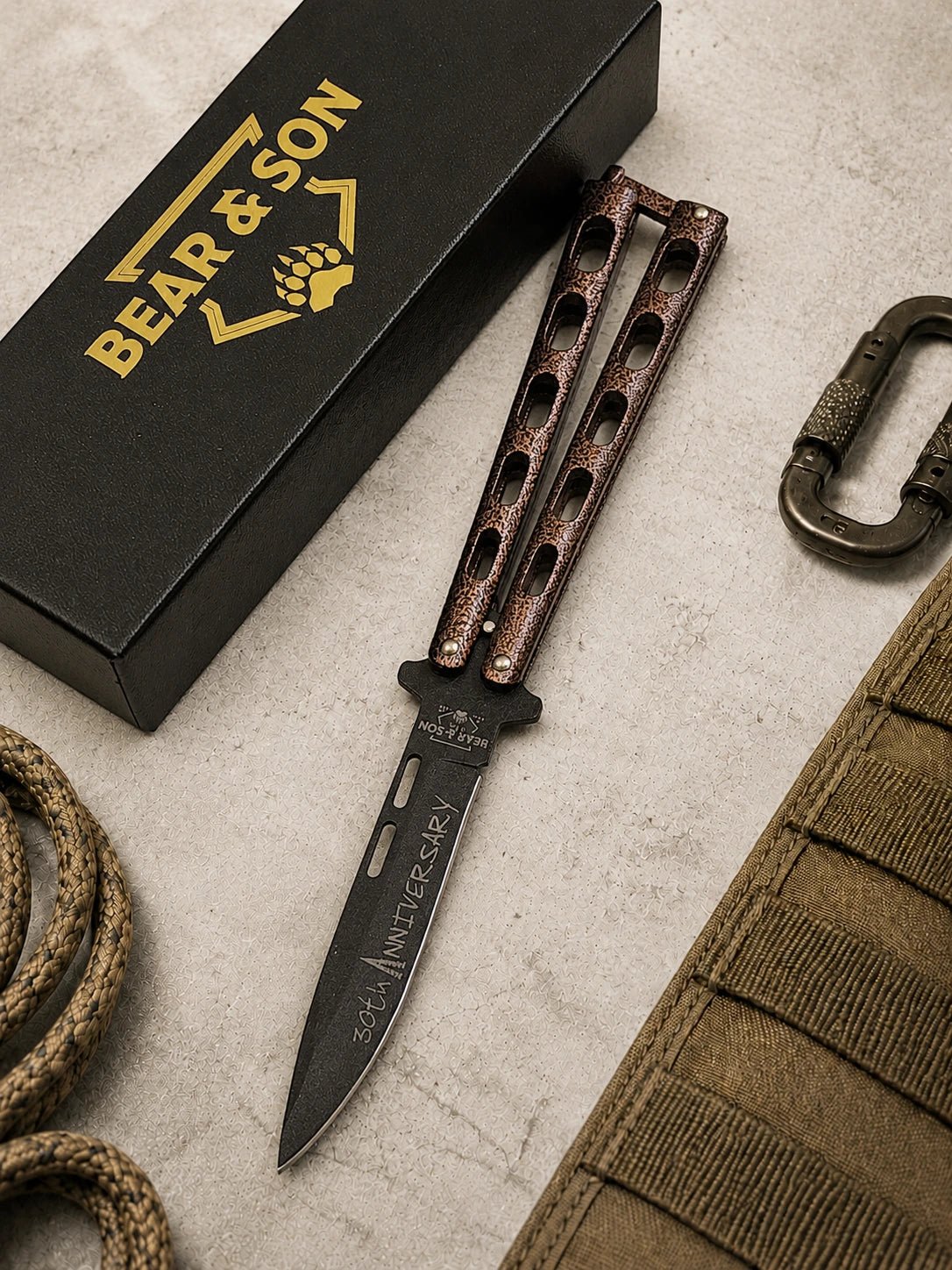 Bear & Son 30th Anniversary 115 Copper Vein Butterfly Knife (4.1 Black)