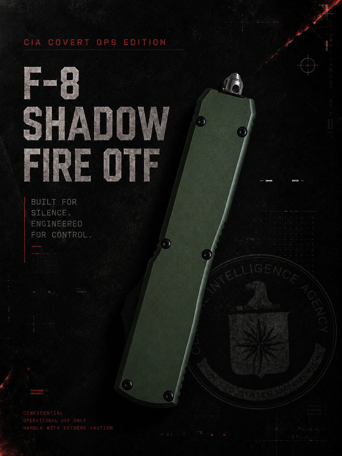 F8 Shadow Fire OTF Automatic Knife – OD | Stonewash Double Edge