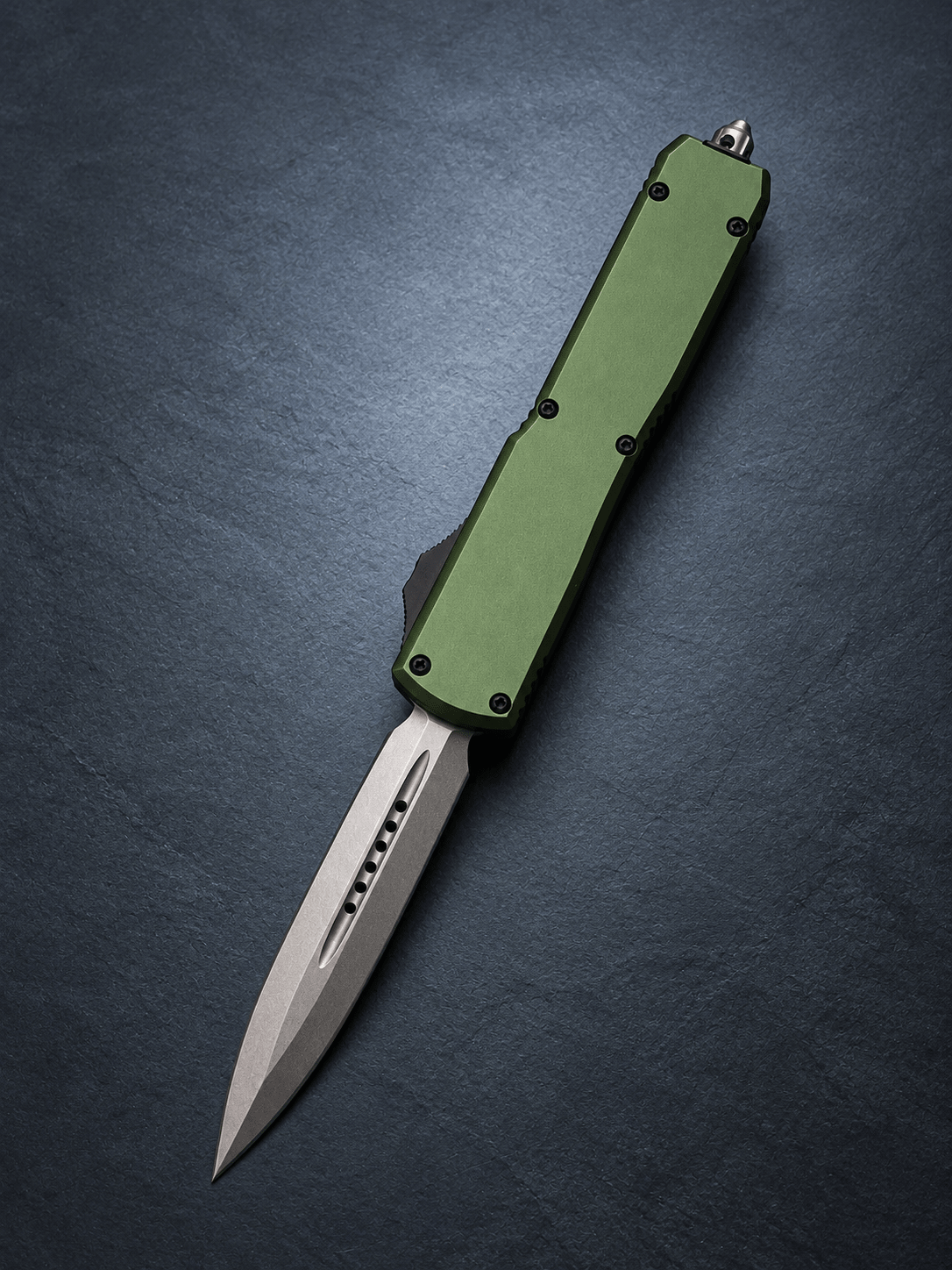 F8 Shadow Fire OTF – OD Green Handle, Stonewashed Double-Edge Blade 3.35