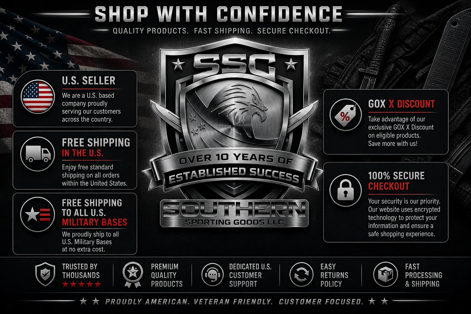 U.S. seller free shipping GovX discount secure checkout banner