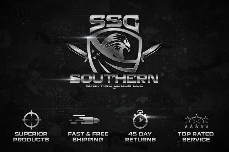 Southern Sporting Goods LLC logo with brand promises on a dark background