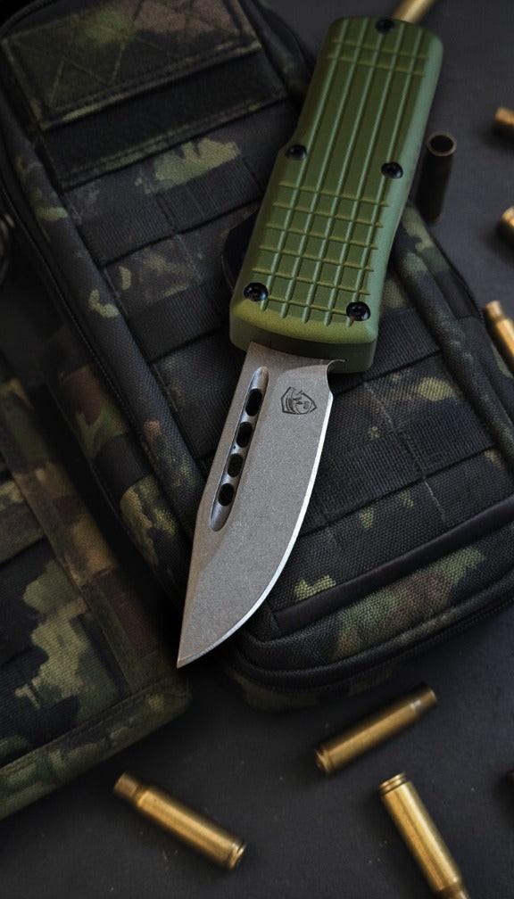 V20 Mini OTF Knife OD with Satin DP 2.0 inch blade, compact design for precision cutting