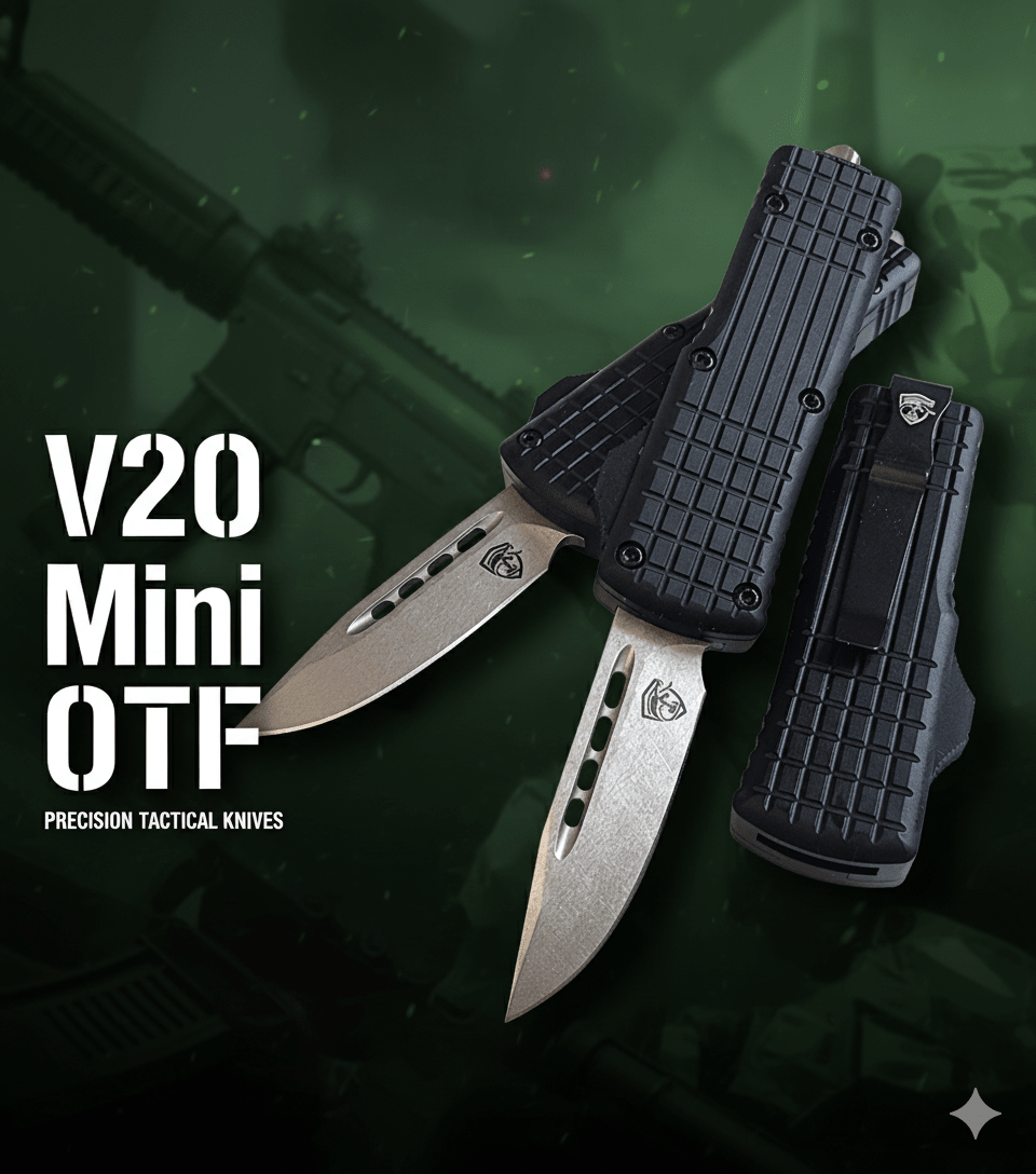 V20 Mini OTF Knife showcasing compact design and precision engineering for everyday carry and tactical use