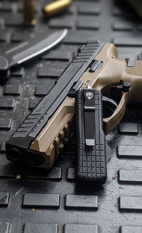 V20 Mini OTF Knife Satin Tanto 2.0 featuring compact design and sharp blade for tactical use