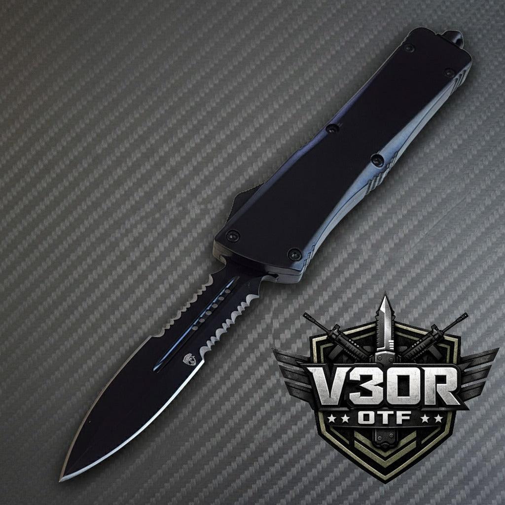 Sleek V30R Tactical D/A Automatic OTF knife in black, blending luxury with precision and tactical durability