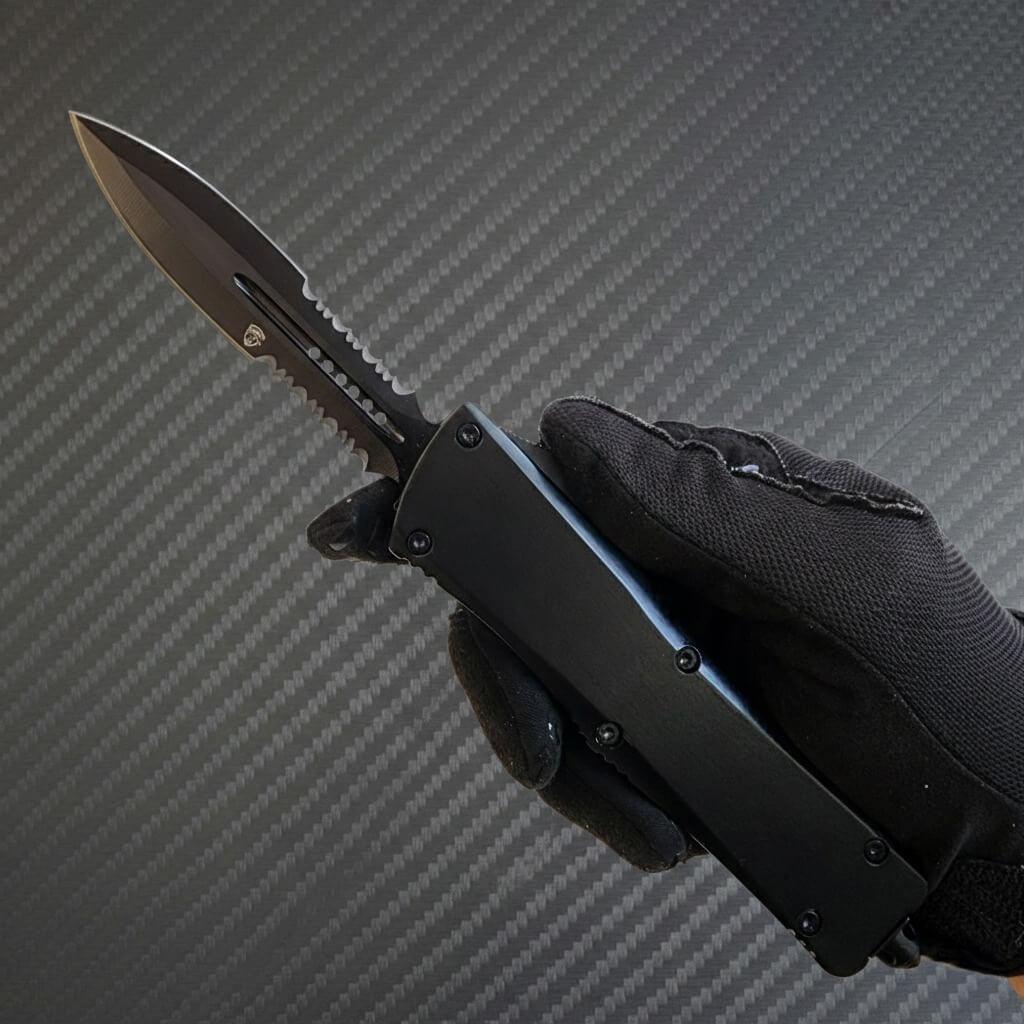 Sleek V30R Tactical D/A Automatic OTF knife in black, blending luxury with precision and tactical durability