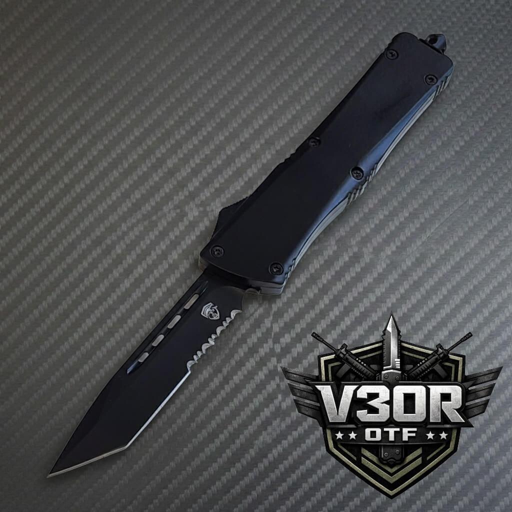 Venom V30R Tactical D/A OTF Knife in Black, sleek OTF blade with Tanto edge for premium performance.