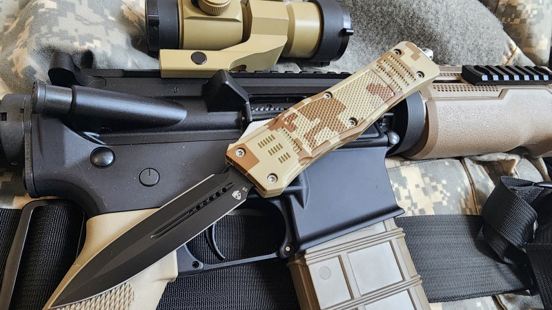 Venom OTF Knife dual-edge, Venom 4TR-E ULTRA, digital camo black double edge 3.4-inch tactical knife
