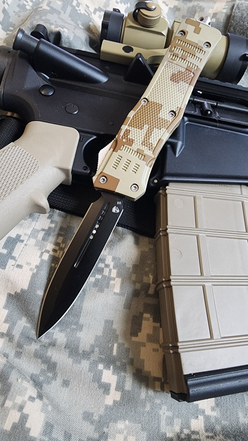 Venom OTF Knife dual-edge, Venom 4TR-E ULTRA, digital camo black double edge 3.4-inch tactical knife