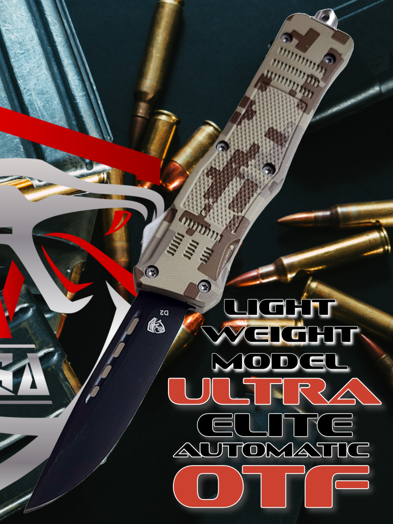 Venom 4TR-E ULTRA OTF Knife Digital Camo, Black Drop Point Blade, premium automatic EDC knife