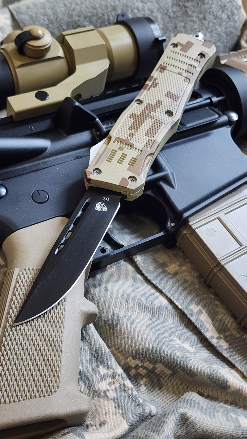 Venom 4TR-E ULTRA OTF Knife Digital Camo, Black Drop Point Blade, premium automatic EDC knife