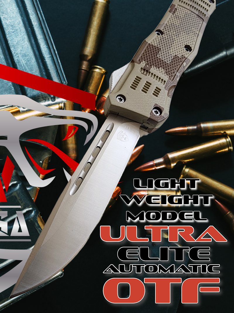 Venom 4TR-E ULTRA OTF Knife with Satin Drop Point 3.4 inch blade in Digital Camo finish, ideal for tactical use