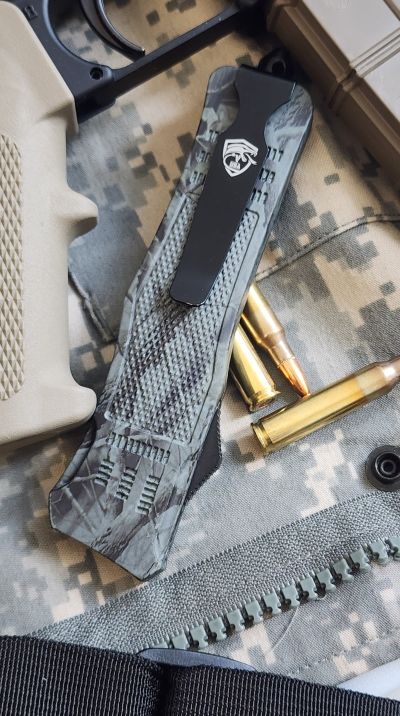 Close-up of venom extracted on a knife blade, highlighting the dangerous combination of venom and sharp weaponry.