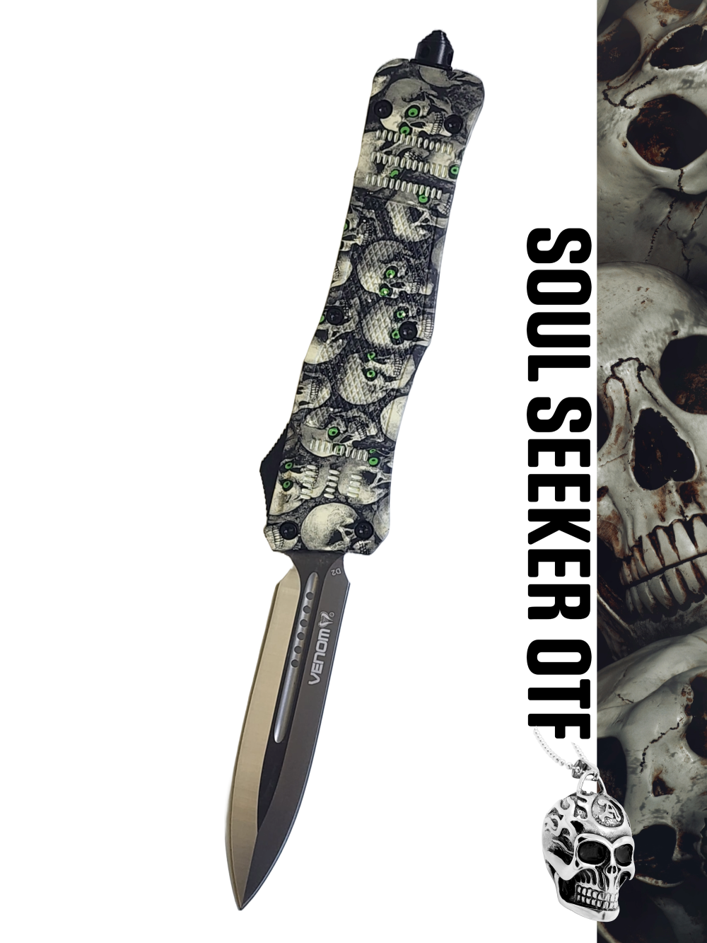 Venom 4TR ELITE Automatic OTF Knife - SOUL SEEKER (Satin Double Edge 3.4").