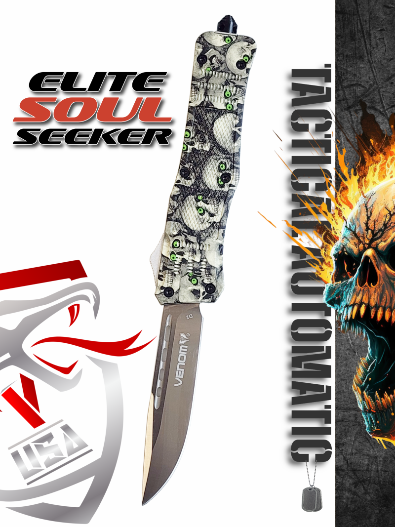 Venom 4TR ELITE Automatic OTF Knife - SOUL SEEKER (Satin Drop Point 3.4").