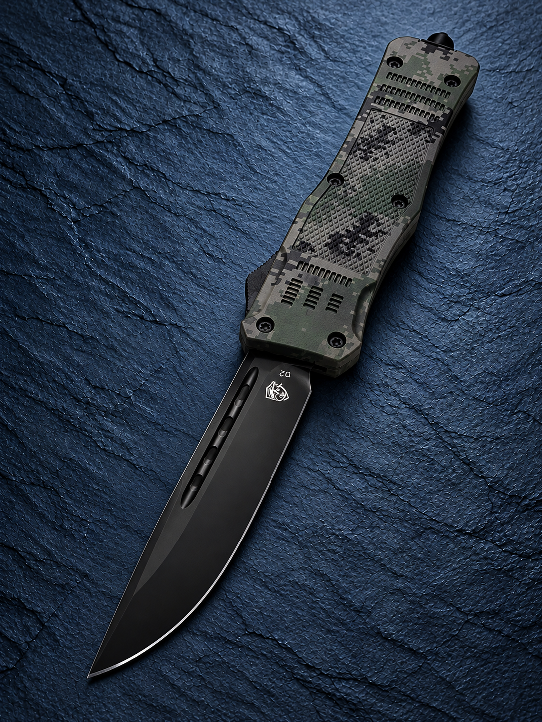 Venom 4TR ELITE Tactical Auto OTF Knife – Recon Camo 3.69 Black Drop Point