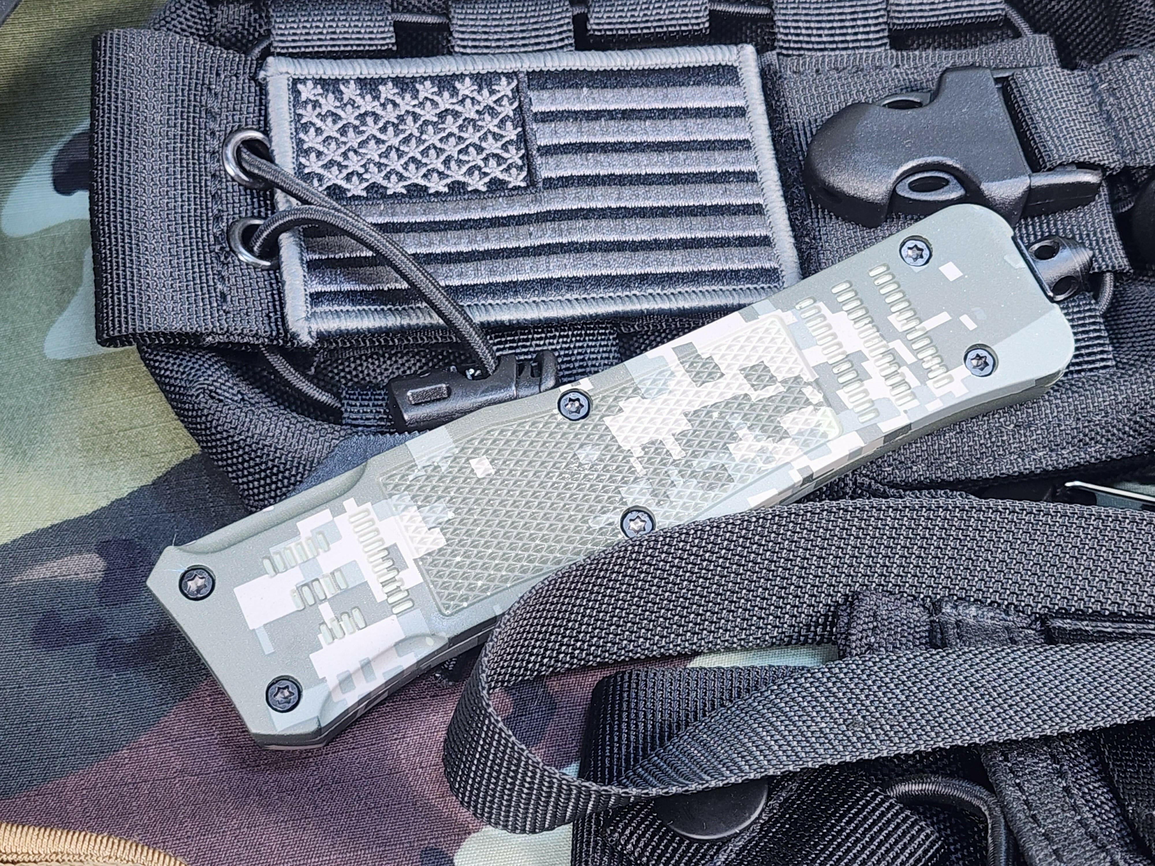 Venom 4TR ELITE Tactical OTF Knife - ACU Camo (Black Drop Point 3.4").