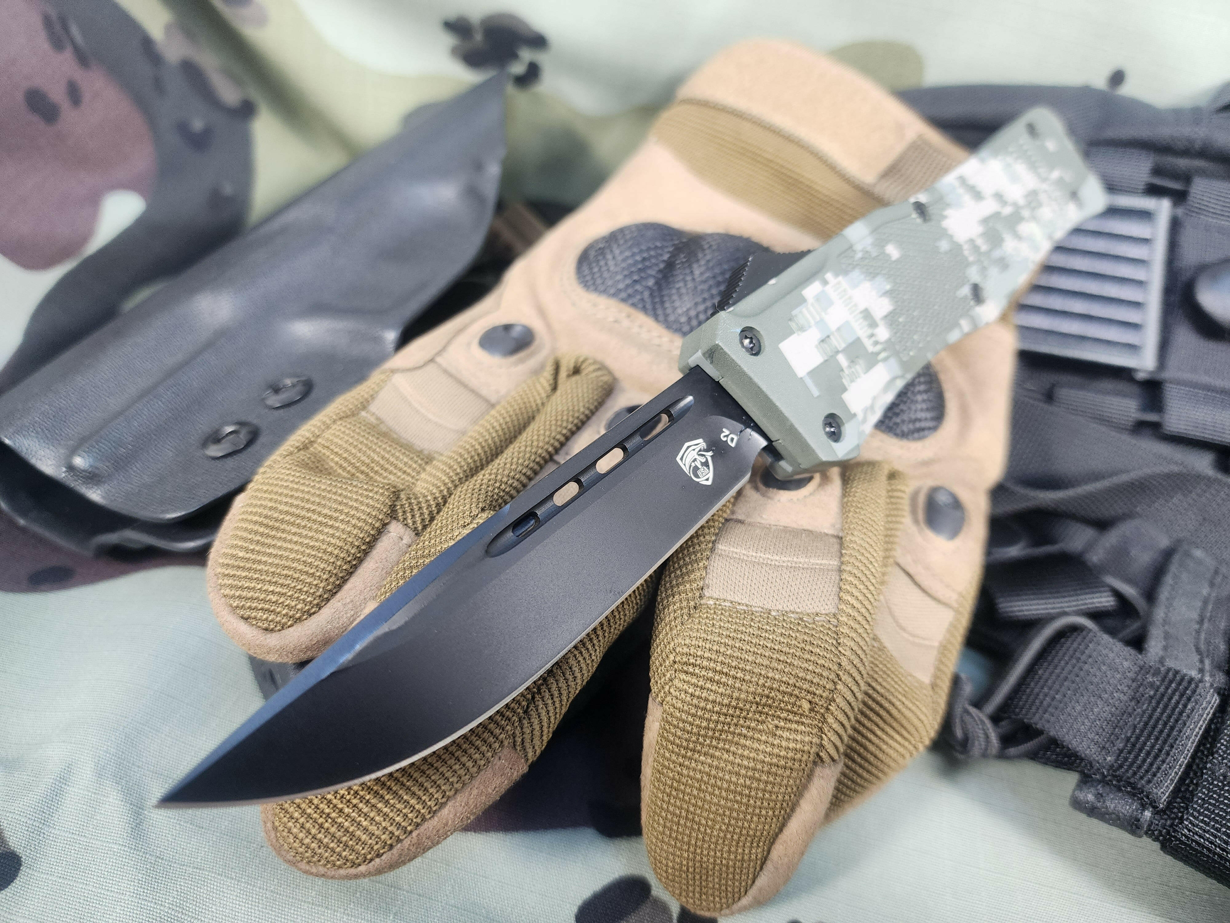 Venom 4TR ELITE Tactical OTF Knife - ACU Camo (Black Drop Point 3.4").