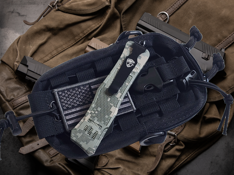 Venom 4TR ELITE Tactical OTF Knife - ACU Camo (Black Drop Point Par Ser3.4").