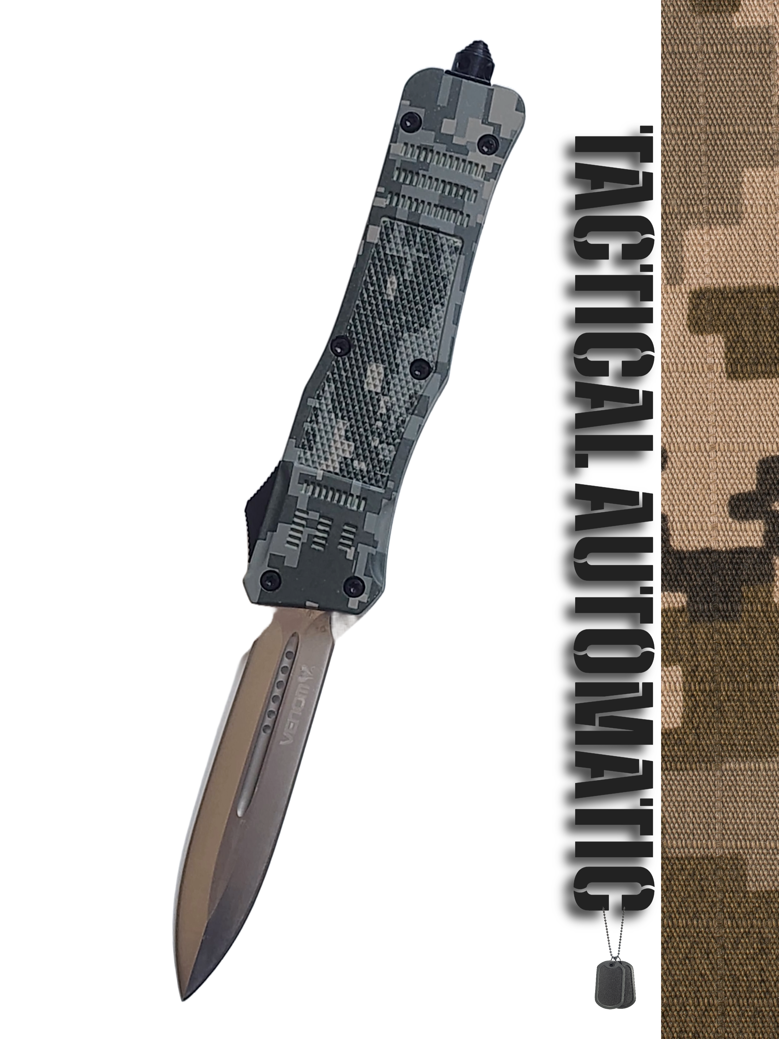 Venom 4TR ELITE Tactical OTF Knife - ACU Camo (Satin Double Edge 3.4").