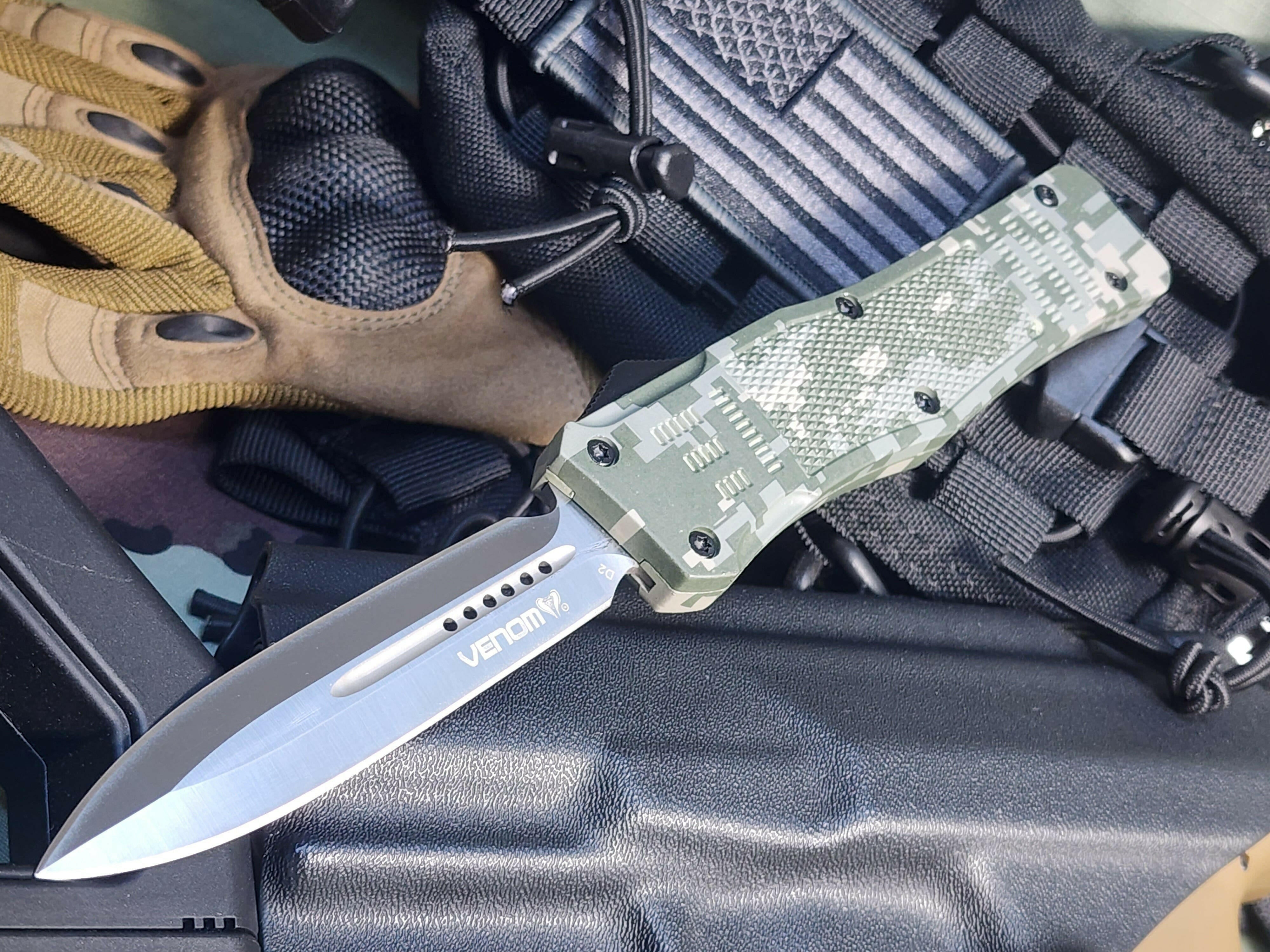 Venom 4TR ELITE Tactical OTF Knife - ACU Camo (Satin Double Edge 3.4").