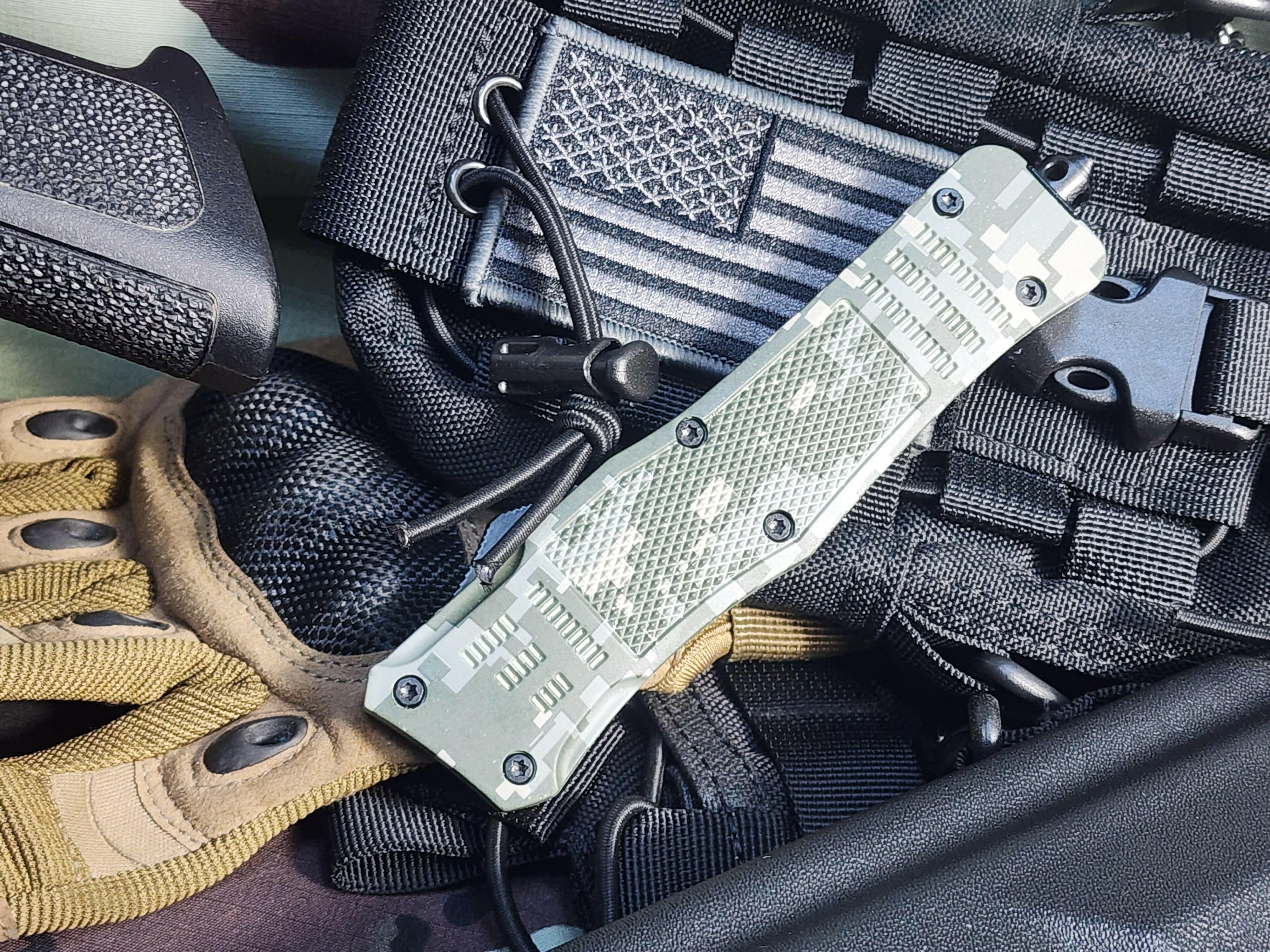 Venom 4TR ELITE Tactical OTF Knife - ACU Camo (Satin Double Edge 3.4").