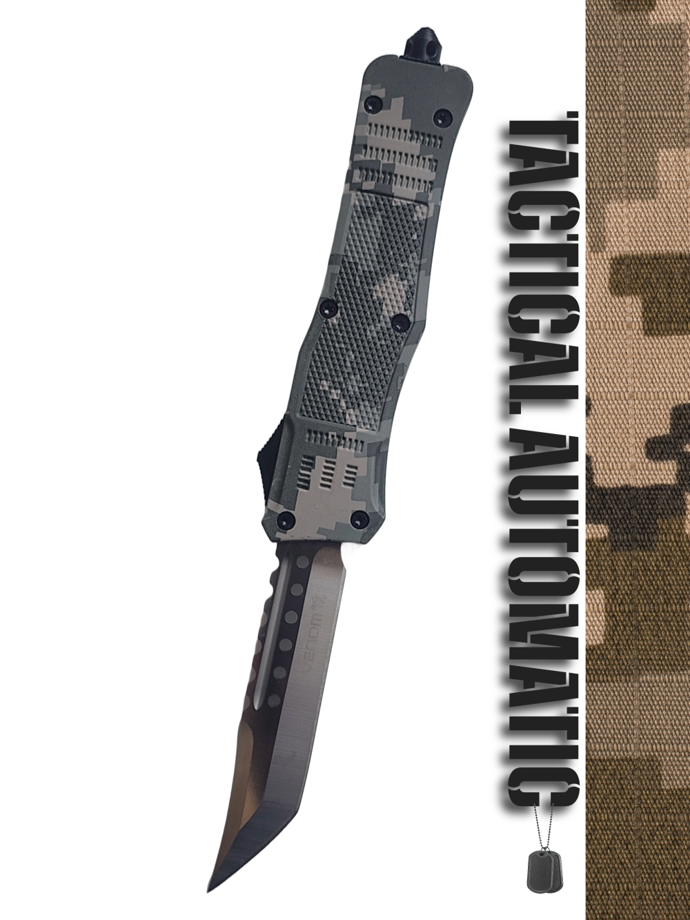 Venom 4TR ELITE Tactical OTF Knife - ACU Camo (Satin Spartan 3.4").