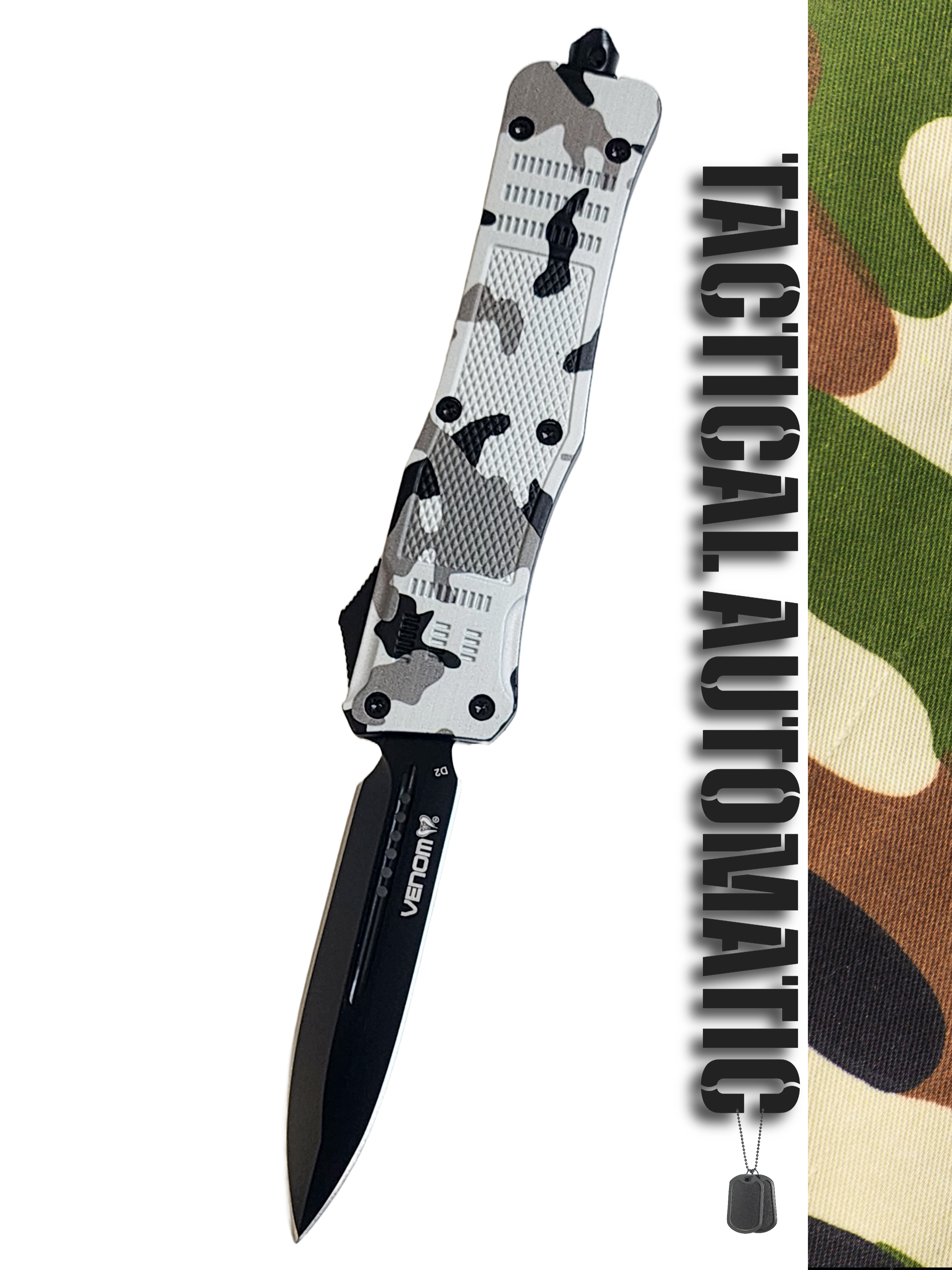 Venom 4TR ELITE Tactical OTF Knife - Armor Camo (Black Double Edge 3.4").