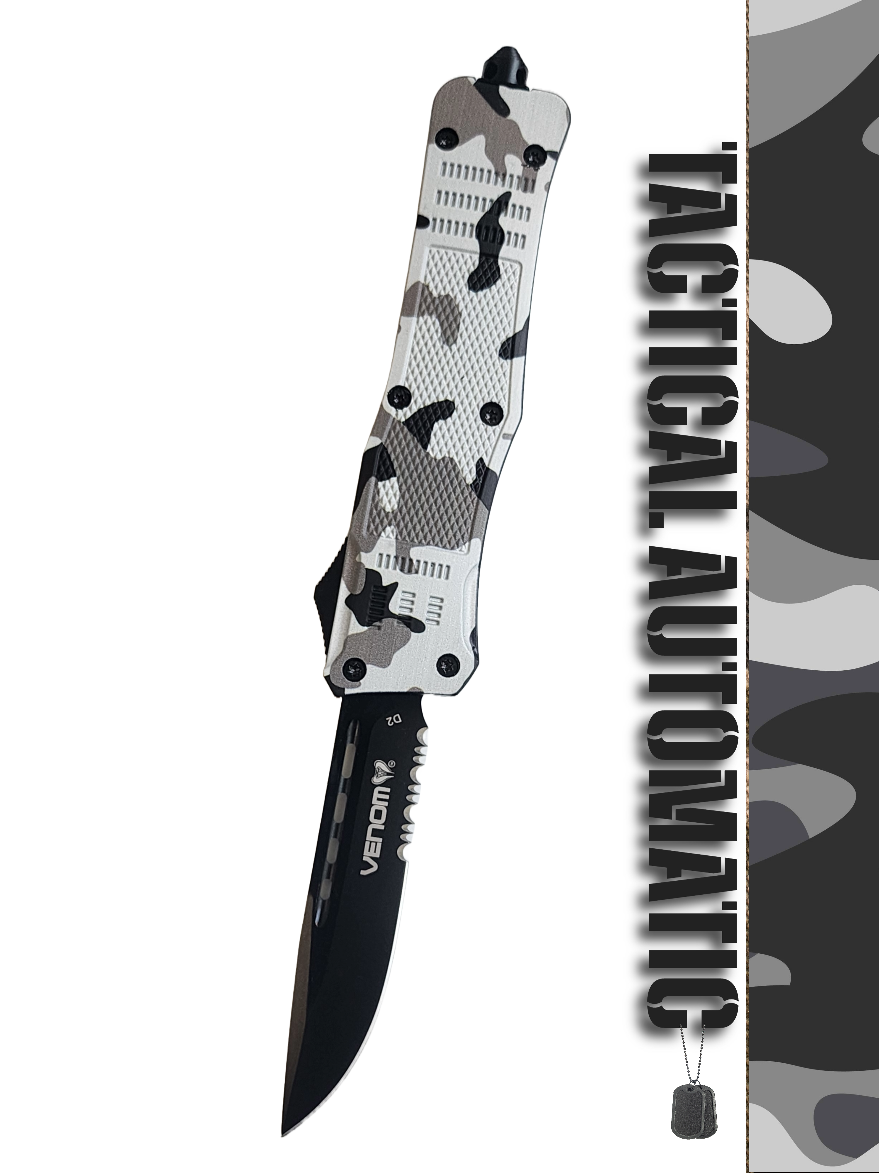 Venom 4TR ELITE Tactical OTF Knife - Armor Camo (Black Drop Point Par Ser 3.4").
