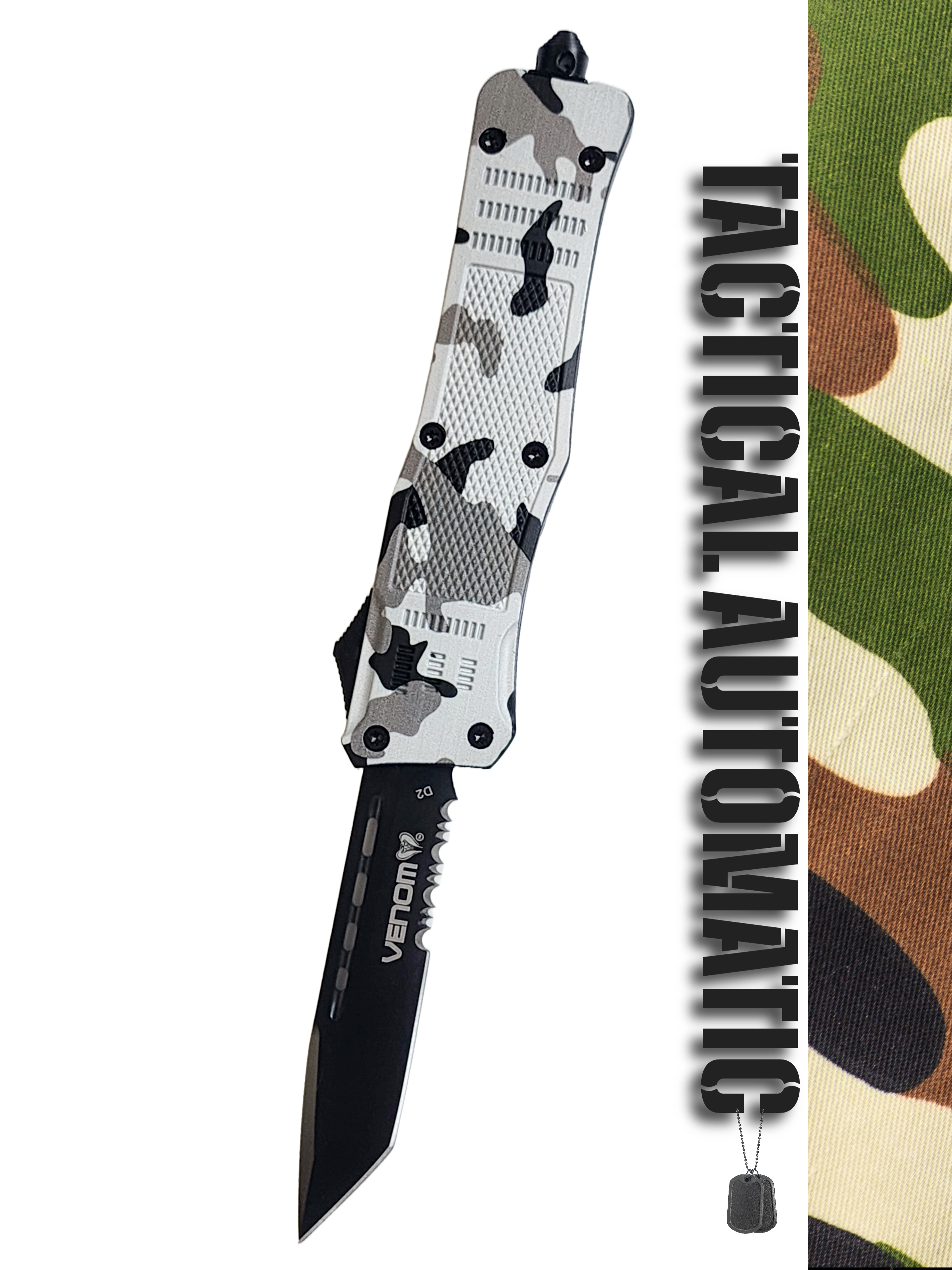 Venom 4TR ELITE Tactical OTF Knife - Armor Camo (Black Tanto Par Ser 3.4").